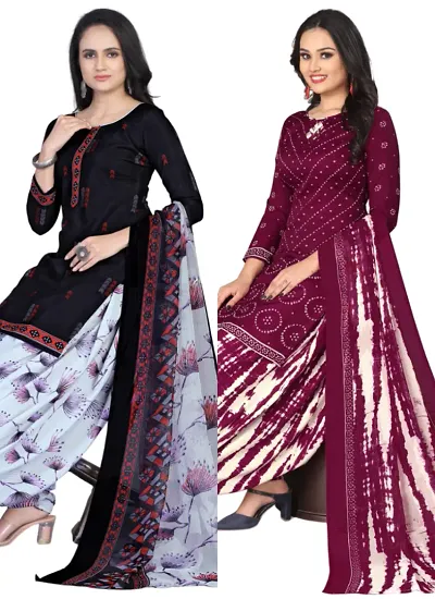 Stylish Crepe Digital Printed Unstitched Suits - pack of 2