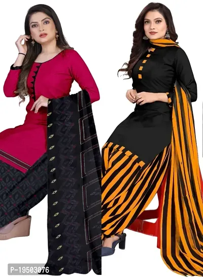 Pink  Black Crepe Printed Dress Material with Dupatta For Women (Combo pack of 2)