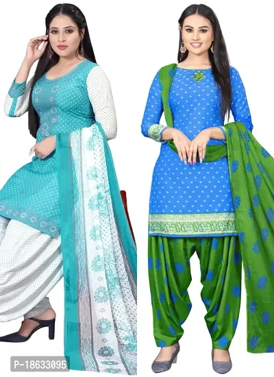 Sea Green  Blue Crepe Printed Dress Material with Dupatta For Women (Combo pack of 2)