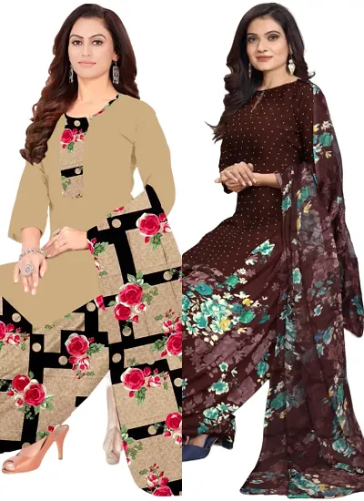 Crepe Dress Material with Dupatta For Women (Combo pack of 2)