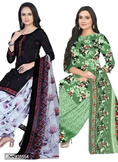 Elegant Multicoloured Cotton Printed Dress Material with Dupatta For Women (Combo Pack of 2)-thumb0