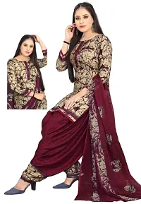 Beige  Wine Crepe Printed Dress Material with Dupatta For Women (Combo pack of 2)-thumb1