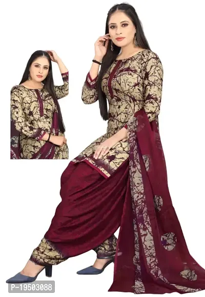 Beige  Wine Crepe Printed Dress Material with Dupatta For Women (Combo pack of 2)-thumb2