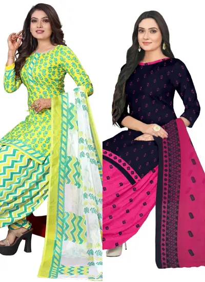 Stylish Cotton Blend Printed Unstitched Suits - Pack of 2