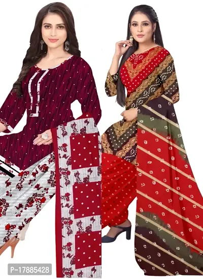 Maroon  Multicolor Crepe Printed Dress Material with Dupatta For Women (Combo pack of 2)