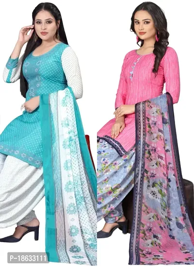 Sea Green  Pink Crepe Printed Dress Material with Dupatta For Women (Combo pack of 2)