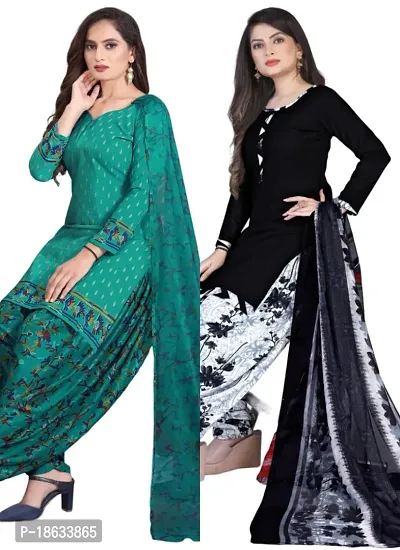 Teal  Black Crepe Printed Dress Material with Dupatta For Women (Combo pack of 2)