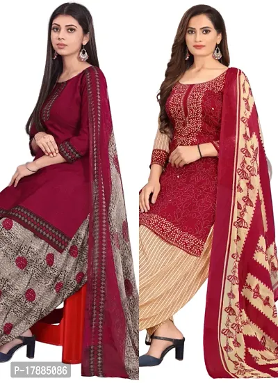 Maroon  Red Crepe Printed Dress Material with Dupatta For Women (Combo pack of 2)