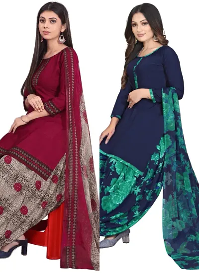 Crepe Dress Material with Dupatta For Women (Combo pack of 2)