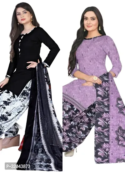 Elegant Multicoloured Cotton Printed Dress Material with Dupatta For Women (Combo Pack of 2)