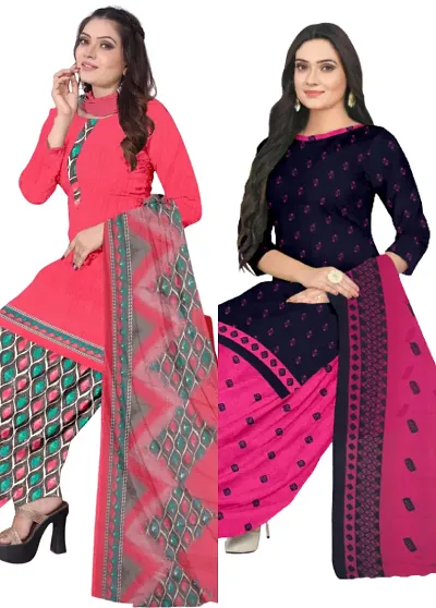 Stylish Cotton Printed Dress Material with Dupatta - Pack of 2