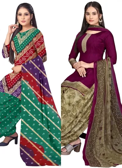 Stylish Crepe Printed Unstitched Suits - Pack Of 2