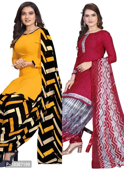 Yellow  Maroon Crepe Printed Dress Material with Dupatta For Women (Combo pack of 2)