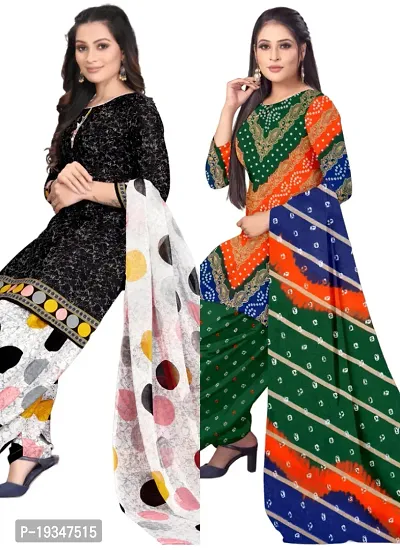Black  Multicolor Crepe Printed Dress Material with Dupatta For Women (Combo pack of 2)