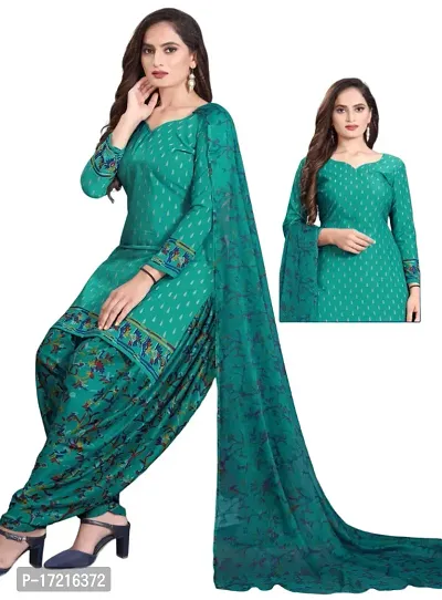 Elegant Turquoise Crepe Printed Dress Material with Dupatta For Women-thumb2
