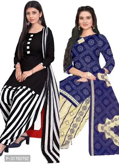 Elegant Multicoloured Cotton Printed Dress Material with Dupatta For Women (Combo Pack of 2)