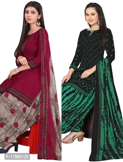 Maroon  Black Crepe Printed Dress Material with Dupatta For Women (Combo pack of 2)-thumb0