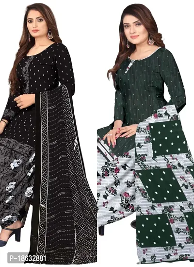 Black  Green Crepe Printed Dress Material with Dupatta For Women (Combo pack of 2)