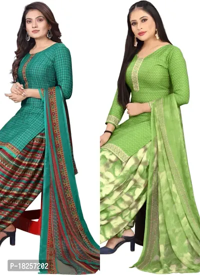 Turquoise  Green Crepe Printed Dress Material with Dupatta For Women (Combo pack of 2)