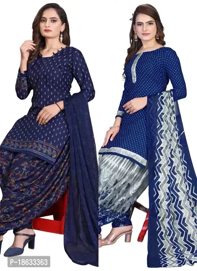 Navy Blue  Navy Blue Crepe Printed Dress Material with Dupatta For Women (Combo pack of 2)