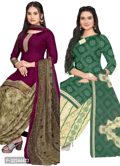 Elegant Multicoloured Cotton Printed Dress Material with Dupatta For Women - Pack of 2-thumb0