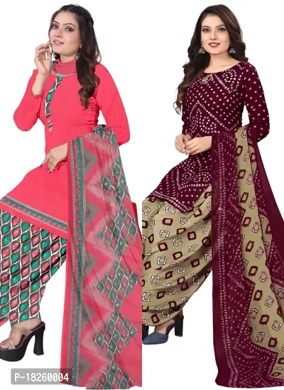 Pink  Maroon Crepe Printed Dress Material with Dupatta For Women (Combo pack of 2)