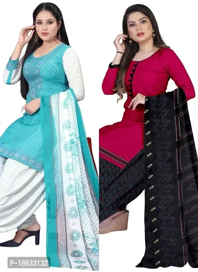 Sea Green  Pink Crepe Printed Dress Material with Dupatta For Women (Combo pack of 2)