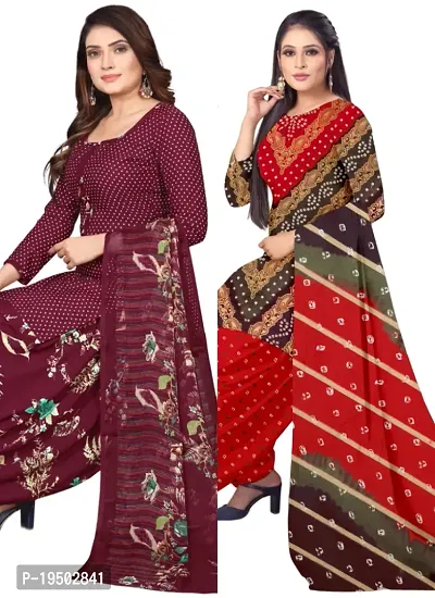 Maroon  Multicolor Crepe Printed Dress Material with Dupatta For Women (Combo pack of 2)