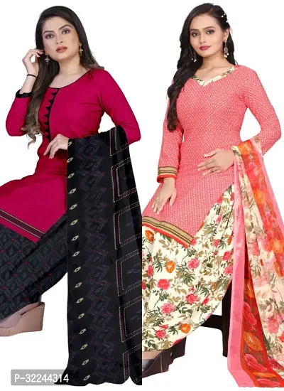 Elegant Multicoloured Cotton Printed Dress Material with Dupatta For Women - Pack of 2-thumb0