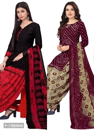 Black  Maroon Crepe Printed Dress Material with Dupatta For Women (Combo pack of 2)