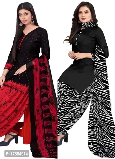 Black  Black Crepe Printed Dress Material with Dupatta For Women (Combo pack of 2)-thumb0