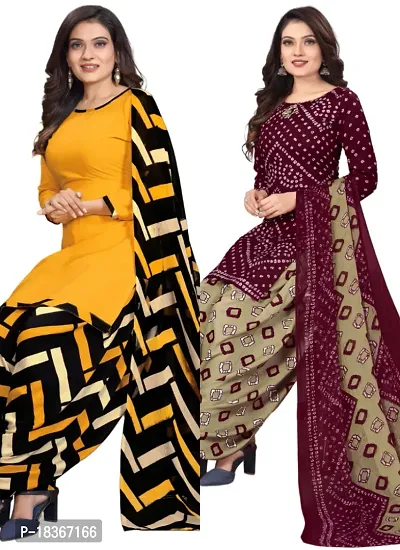 Yellow  Maroon Crepe Printed Dress Material with Dupatta For Women (Combo pack of 2)