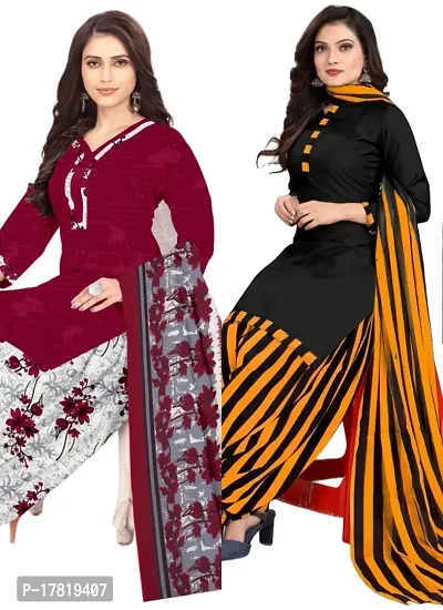 Elegant Multicoloured Crepe Digital Printed Dress Material with Dupatta For Women