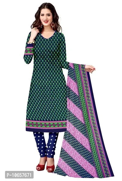 Elegant Navy Blue Crepe Ethnic Print Dress Material with Dupatta For Women-thumb0