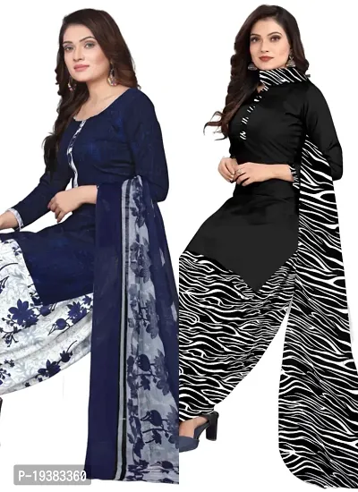 Navy Blue  Black Crepe Printed Dress Material with Dupatta For Women (Combo pack of 2)-thumb0