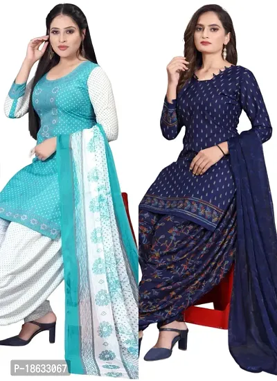 Sea Green  Navy Blue Crepe Printed Dress Material with Dupatta For Women (Combo pack of 2)