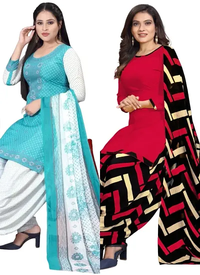 Stylish Crepe Digital Printed Unstitched Suits - Pack Of 2