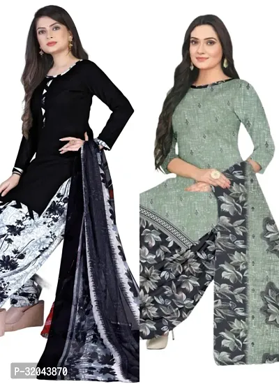 Elegant Multicoloured Cotton Printed Dress Material with Dupatta For Women (Combo Pack of 2)-thumb0