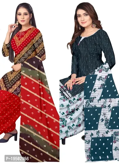 Multicolor  Multicolor Crepe Printed Dress Material with Dupatta For Women (Combo pack of 2)-thumb0