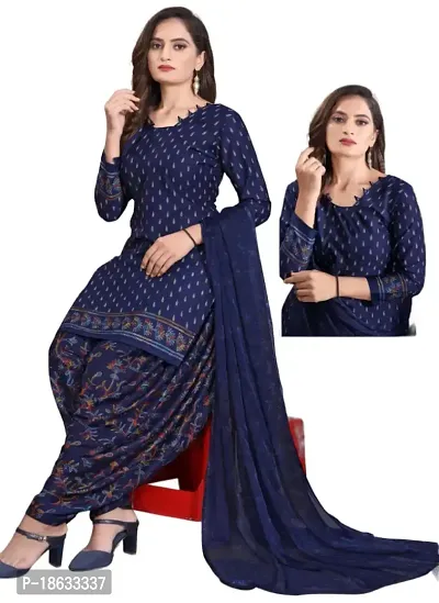 Navy Blue  Red Crepe Printed Dress Material with Dupatta For Women (Combo pack of 2)-thumb2