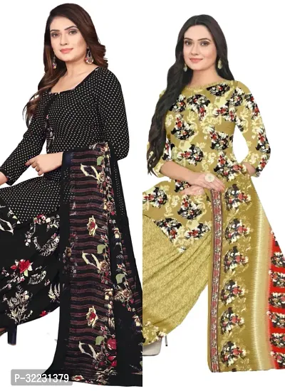 Elegant Multicoloured Cotton Printed Dress Material with Dupatta For Women - Pack of 2-thumb0