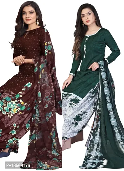 Brown  Green Crepe Printed Dress Material with Dupatta For Women (Combo pack of 2)