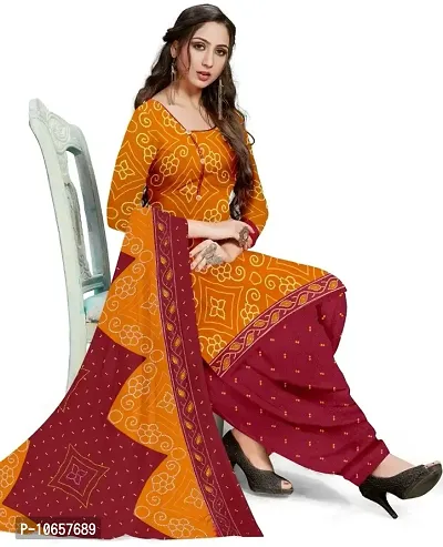 Elegant Orange Crepe Ethnic Print Dress Material with Dupatta For Women-thumb0