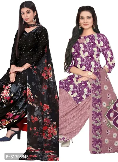 Elegant Multicoloured Cotton Printed Dress Material with Dupatta For Women (Combo Pack of 2)