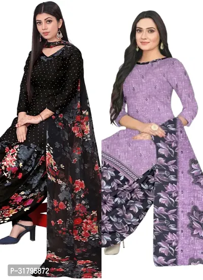 Elegant Multicoloured Cotton Printed Dress Material with Dupatta For Women (Combo Pack of 2)-thumb0