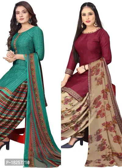 Turquoise  Maroon Crepe Printed Dress Material with Dupatta For Women (Combo pack of 2)