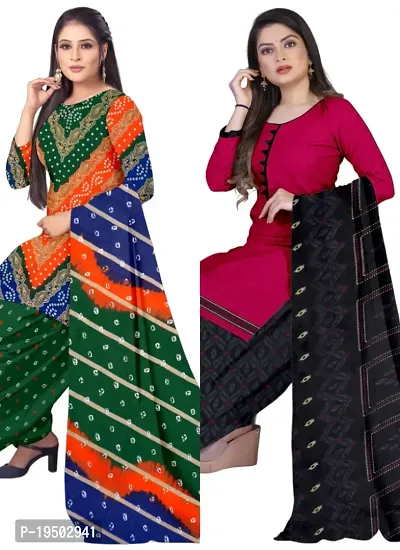 Multicolor  Pink Crepe Printed Dress Material with Dupatta For Women (Combo pack of 2)