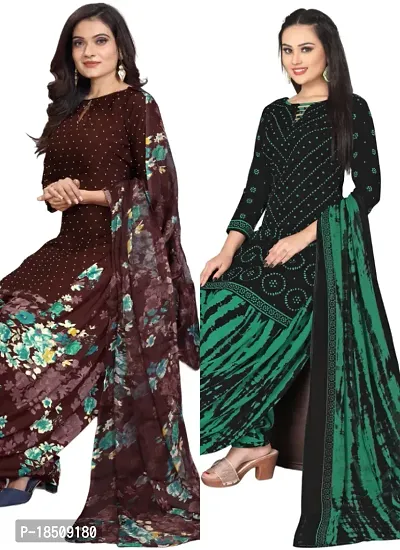 Brown  Black Crepe Printed Dress Material with Dupatta For Women (Combo pack of 2)