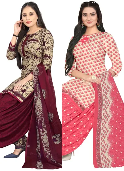 Crepe Dress Material with Dupatta For Women (Combo pack of 2)