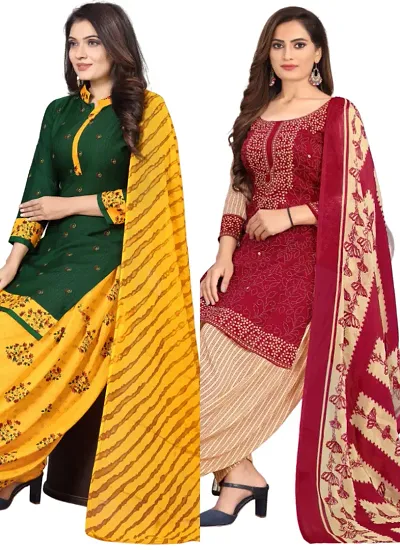 Crepe Dress Material with Dupatta For Women (Combo pack of 2)